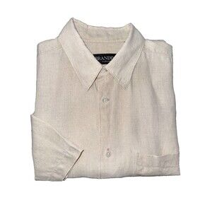 Brandini Linen Short Sleeve Button Up Shirt Oat Relaxed Fit Pocket Bulgaria Ss M